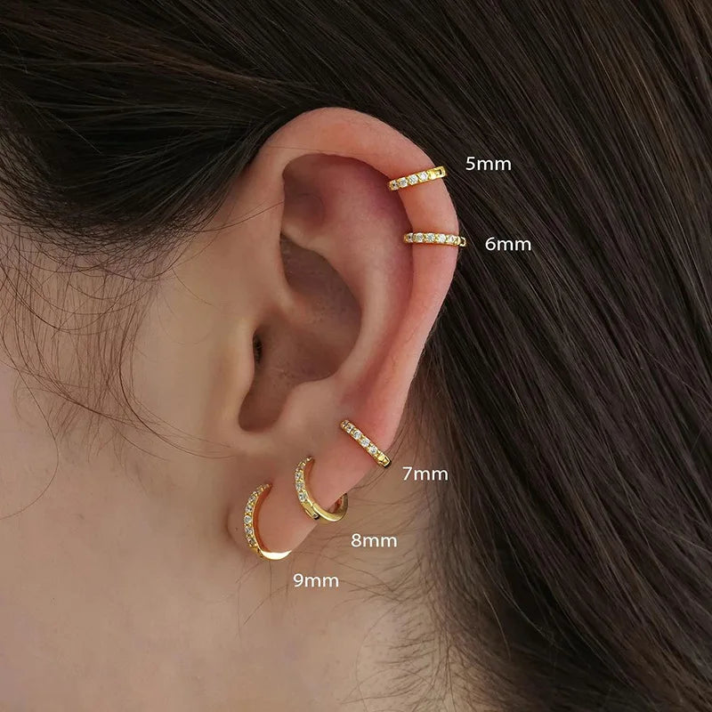 1Pair Stainless Steel Minimal Hoop Earrings - Crystal Zirconia -Small Huggie Thin Cartilage Earrings
