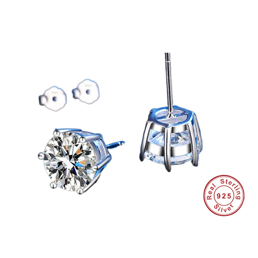 925 Sterling Silver - GRA Certified 0.5-3CT - Real Moissanite -  Six-jaw Stud Earrings