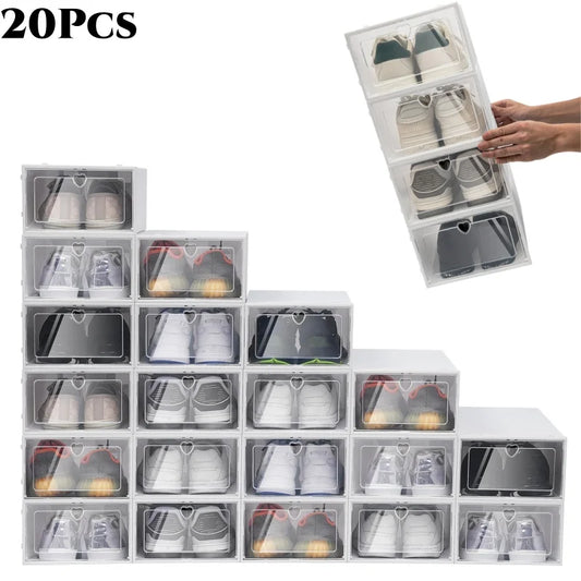 20X Clear Plastic Shoe Storage - Box Stackable Foldable Boxes