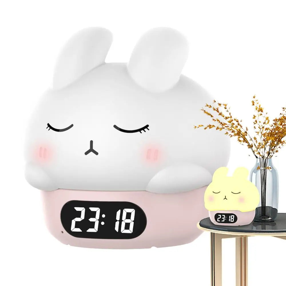 Bunny Alarm Clock Sleep Training Night Lights Rabbit Silicone Pat Light Rabbit Digital Alarm Clock Fun Rabbit Wake up Lamp