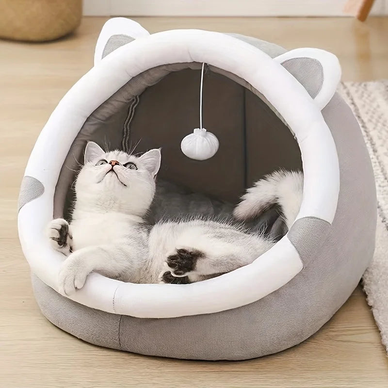 Comfortable Cartoon Cat House with Removable Pad -  Modern Style Pet Bed