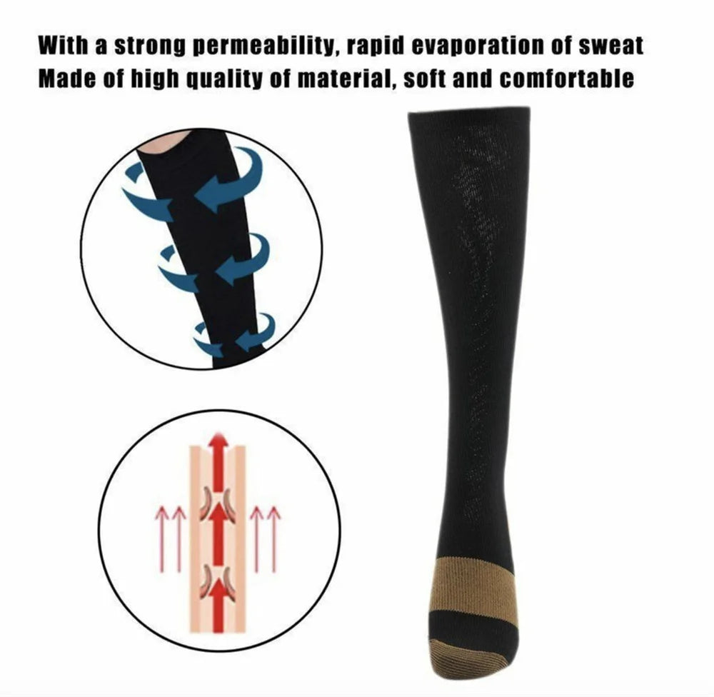 6 Pair Copper Compression Socks Women -Men Anti Fatigue Pain Relief Graduated Unisex Compression Stockings- Knee High 20-30 MmHg