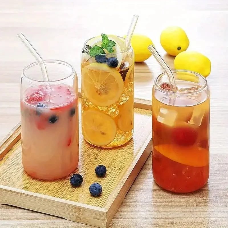 6pcs 18.6oz/Drinking Glasses with Bamboo Lids and Glass Straw
