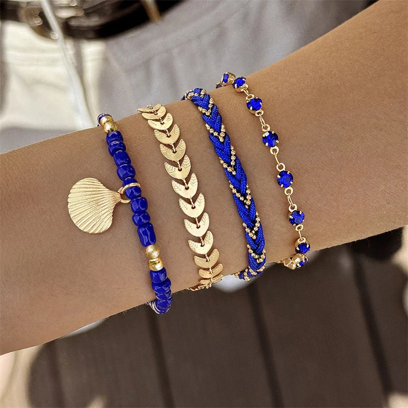 4pcs/set Bohemia Shell Bracelets for Women -  Metal Chain Bangles