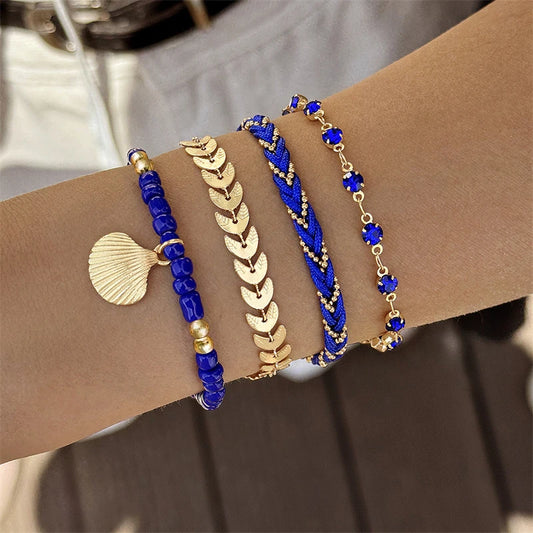 4pcs/set Bohemia Shell Bracelets for Women -  Metal Chain Bangles