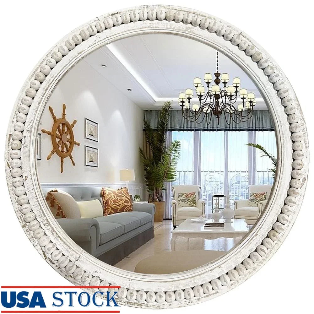 Round Wall Mirror 24 Inch  Beaded Decoration