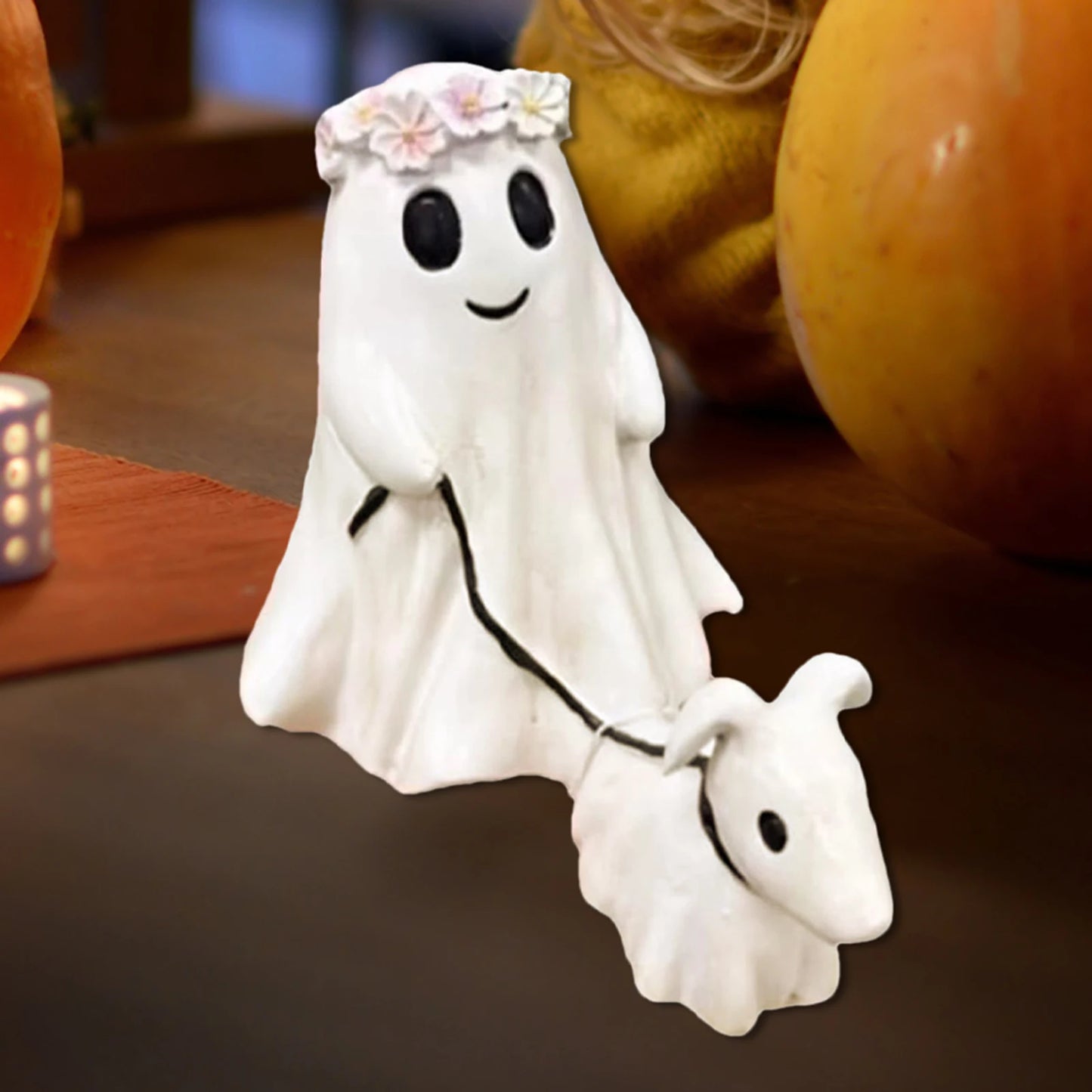 Halloween Ghost Walking Dog Statue