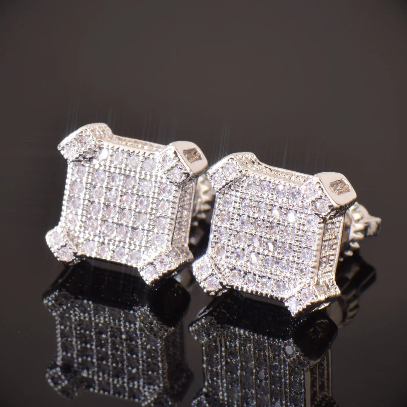 10MM Square Zircon Earring Gold,  silver Color - Men Women Screw Stud Earrings