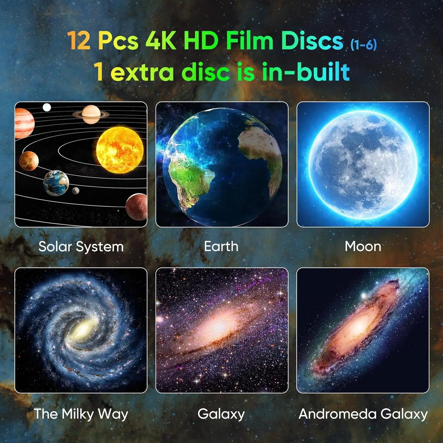 Galaxy Projector for Bedroom, HD Image Star Projector, Adjustable Galaxy Light Knob, 13 Film Discs,
