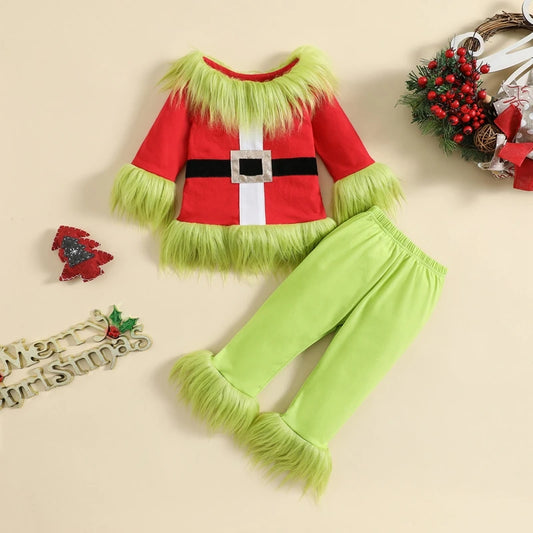 6M-7Y  Kids - Boys - Girls Christmas Clothes - Plush Tops and Elastic Waist Pants - Child Fuzzy Suits