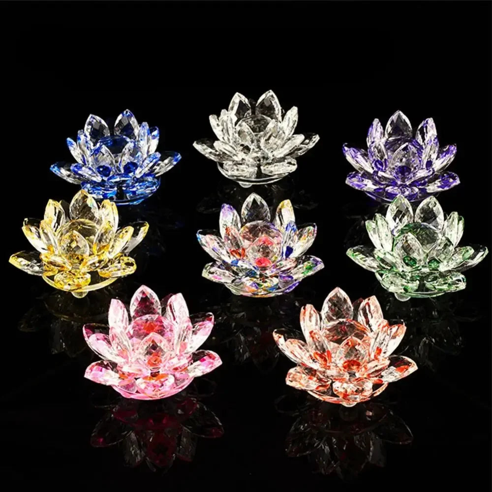 60-140mm Crystal Lotus Flower Figurine Home  Decoration - Glass Craft Paperweight - Table Ornaments