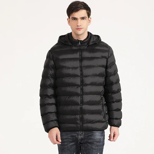 Men's Down Puffer Jacket - Cotton Padded Winter Jacket - Hooded Down Coat - Water and Wind-Resistant Coat