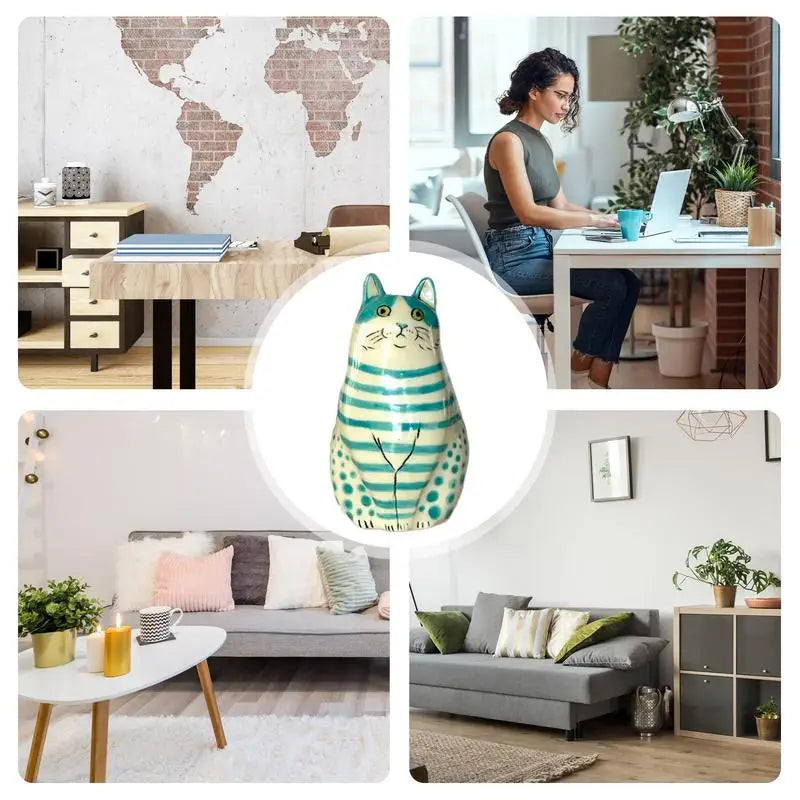 Polka Dot Cat Flower Vase - Dot Pattern Resin Cat Vase - Cat Vase For Home Bookshelf Shelf Decoration Tiny Animal Vases