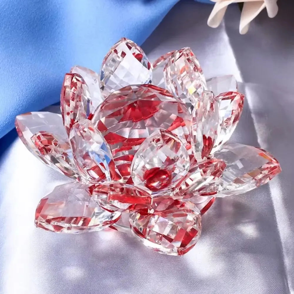 60-140mm Crystal Lotus Flower Figurine Home  Decoration - Glass Craft Paperweight - Table Ornaments
