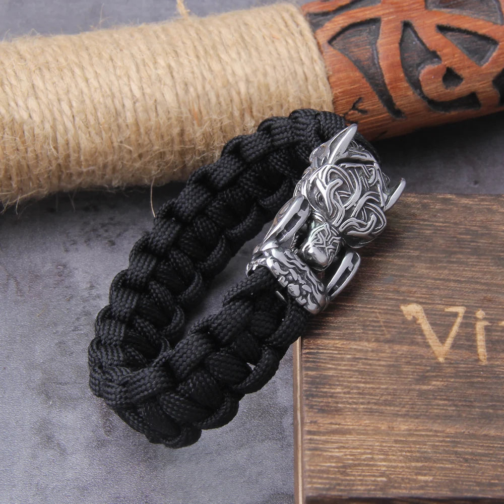 Never Fade Rock Viking Wolf Bracelet Men's