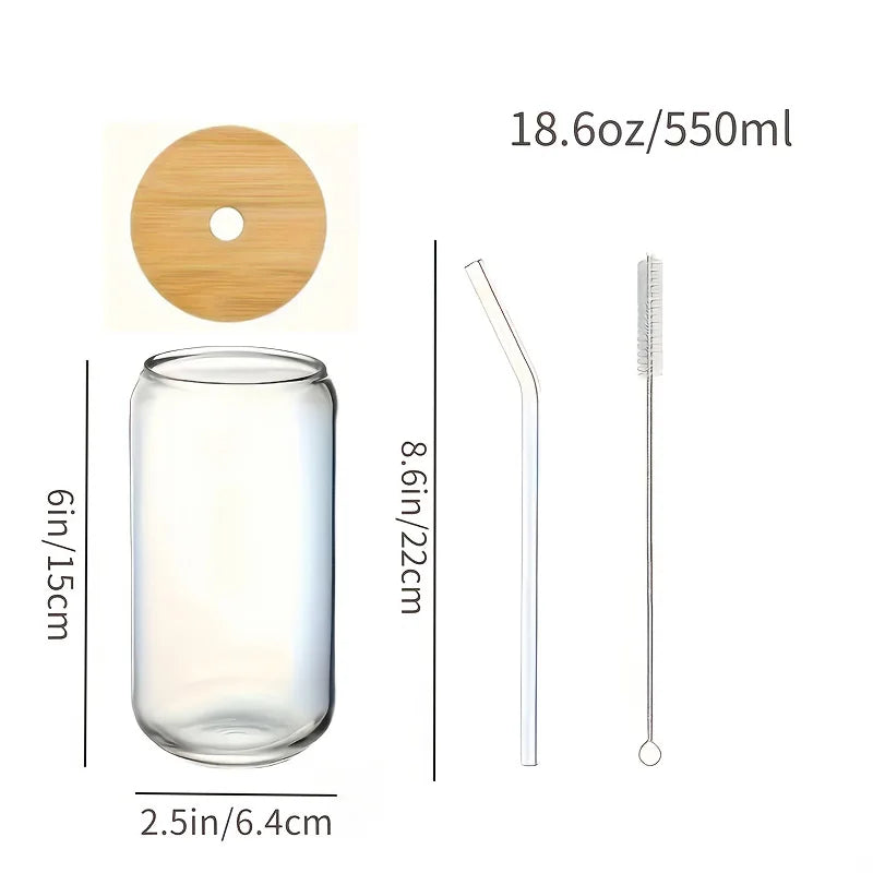 6pcs 18.6oz/Drinking Glasses with Bamboo Lids and Glass Straw