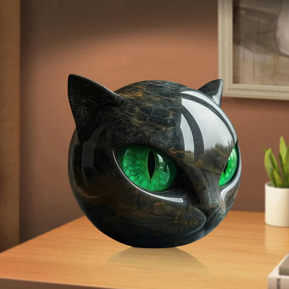 Black Obsidian Crystal Gemstone Cat - Cat Head Sculpture for Halloween & Christmas