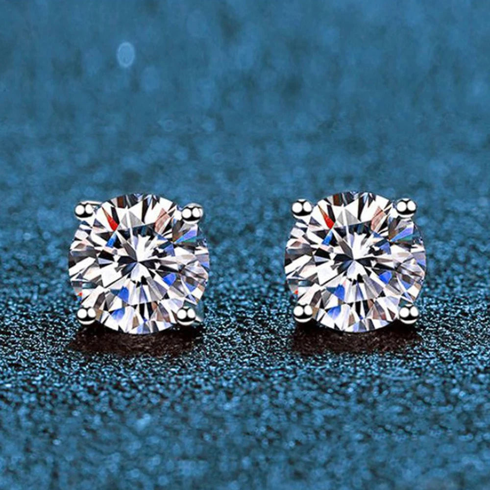 Classic Sterling Silver 925 - Gold Silver Four Claw Stud Earrings for Women