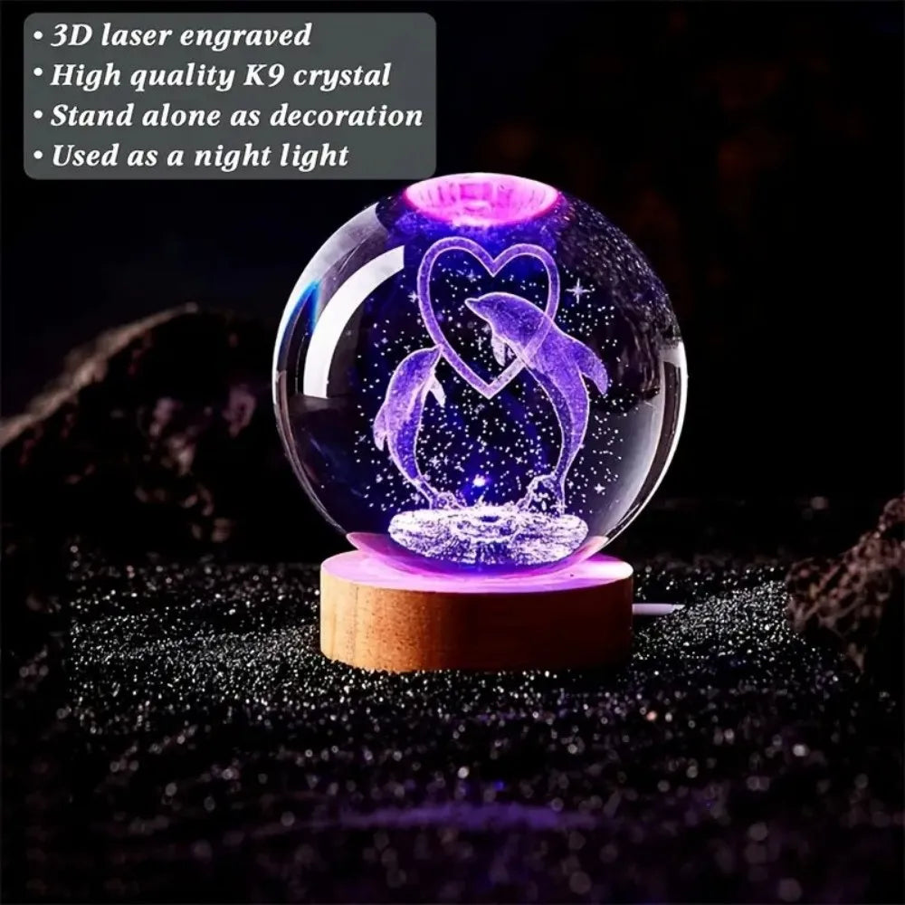 3D Crystal Ball Lamp, - Laser engraving animal lamps, - unique Unicorn night light, - Giant Panda, light up Chinese Dragon,
