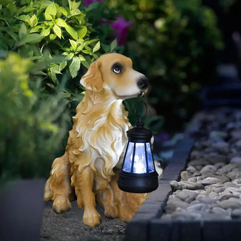 Dog Statue With Solar Lantern -  Labrador Dogs Statues Light