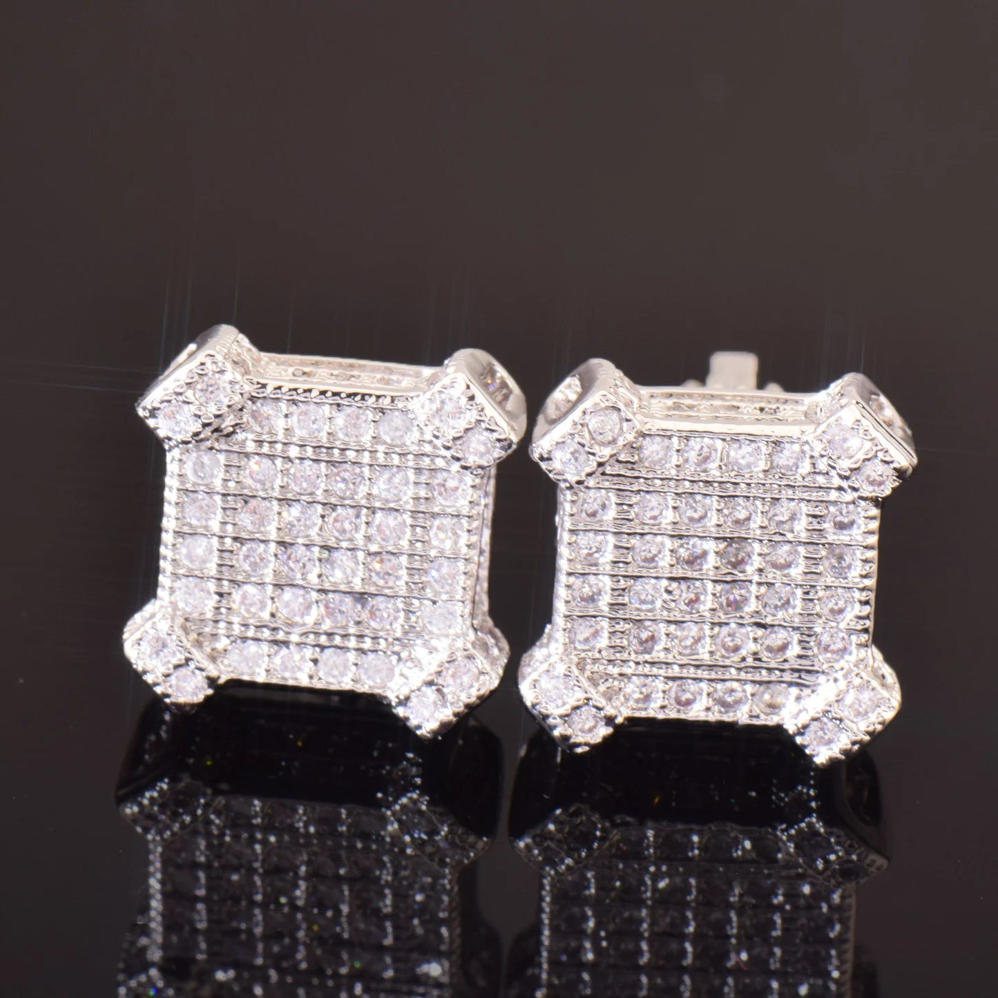 10MM Square Zircon Earring Gold,  silver Color - Men Women Screw Stud Earrings