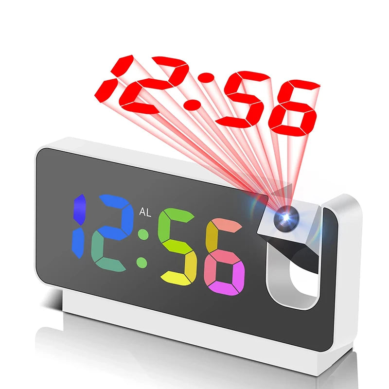 Projection Alarm Clock-  Desk Clock with Large Color LED Display - Rotatable Ceiling/Wall Projector for Bedroom, Office, Bathroom