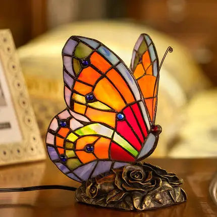 Tiffany Table Lamp Retro Stained Glass Butterfly Desk Lamp
