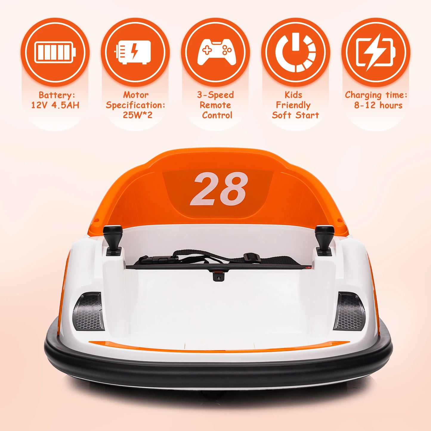 12V Ride On Bumper Car for Kids - Toddlers Electric Bumping Car with Remote Control, Battery Display, LED Lights