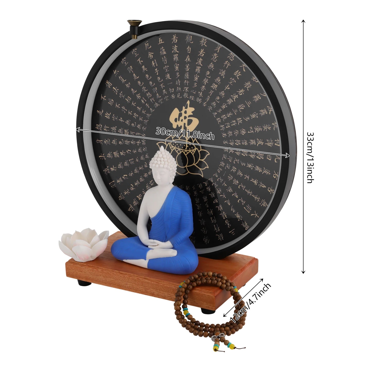 Buddha Statue  Decor White/Red/Yellow/Blue 11.8*4.7*13in with Circle LED Lamp