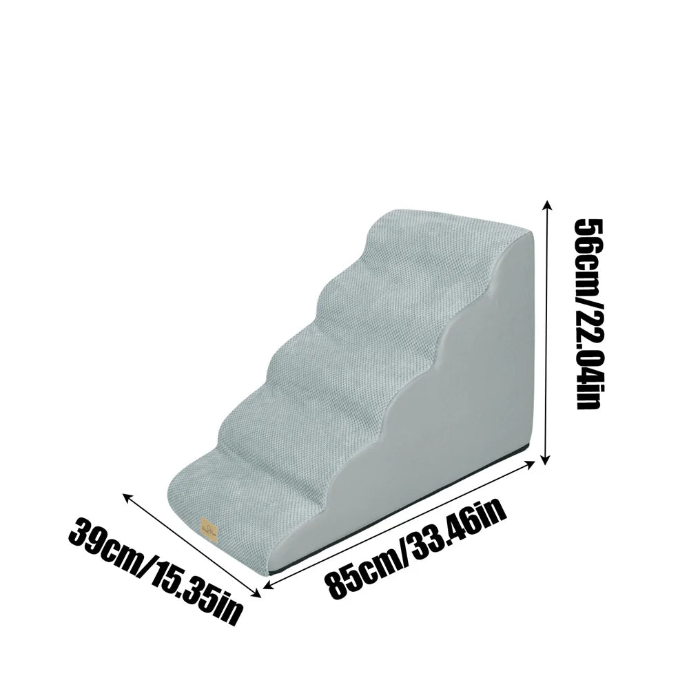 Dog Ramp Step Stairs - 5 Steps - Pet Stairs for High Beds and Sofa - Density Sponge Foam -  Removable Washable Cover