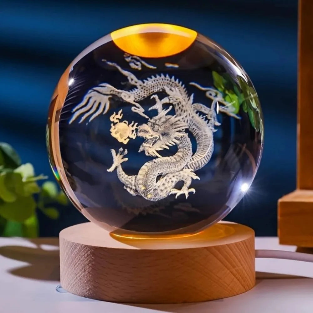 3D Crystal Ball Lamp, - Laser engraving animal lamps, - unique Unicorn night light, - Giant Panda, light up Chinese Dragon,