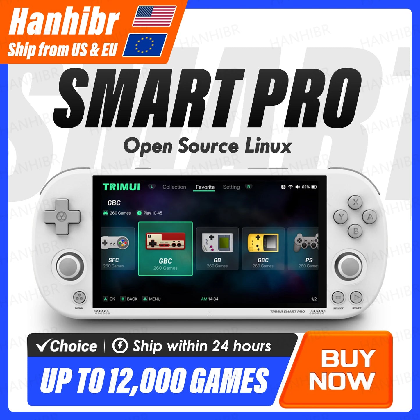 Trimui Smart Pro Handheld Game Console 4.96''- IPS Screen Linux System Joystick - RGB Lighting T