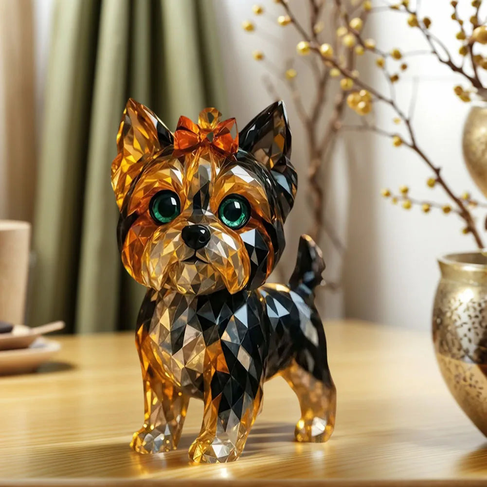 Fake Crystal Animal Sculptures Cat/Dog Figurines - Resin Collectible Art Clear Statue for Home Office Shelf Desk Decor