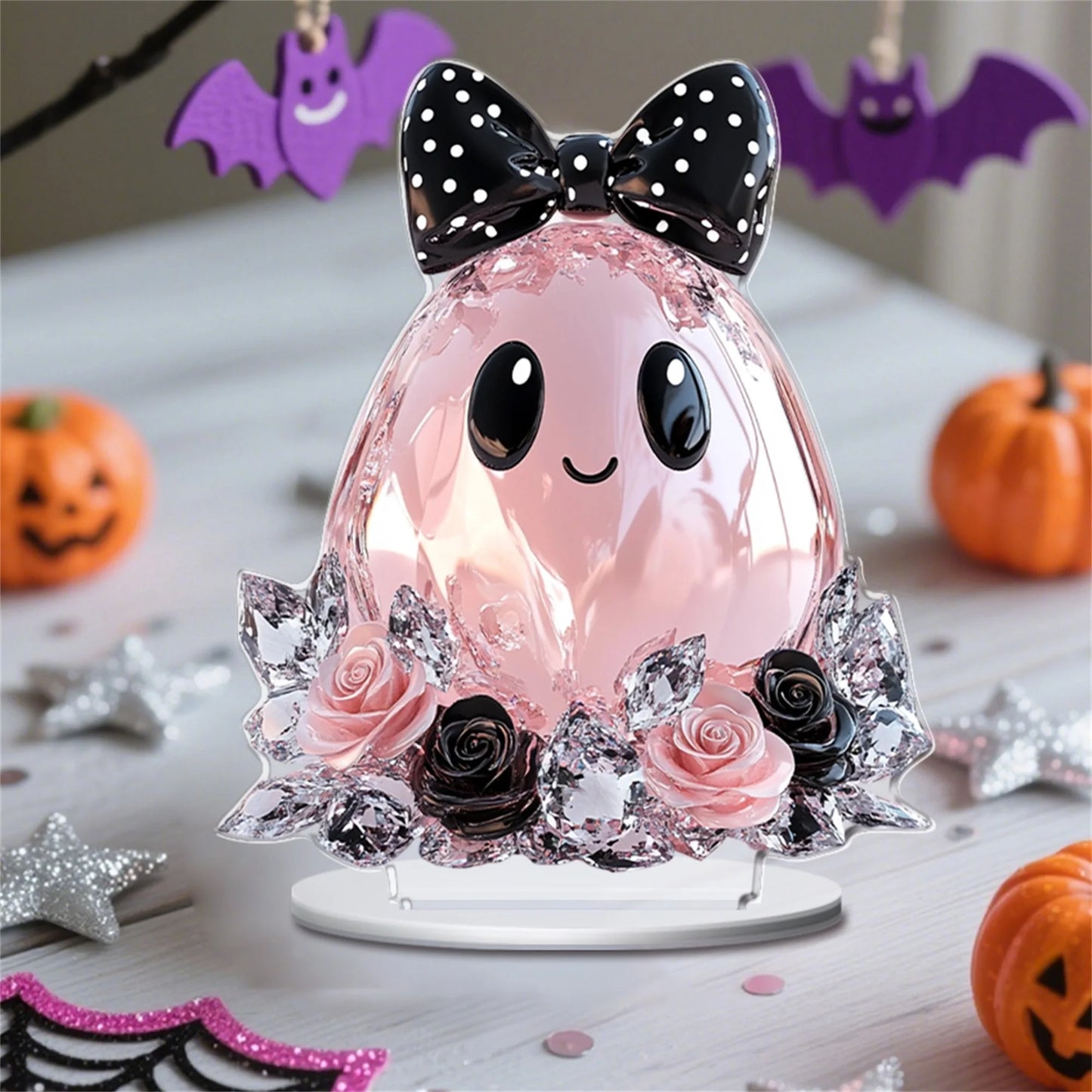 Halloween Party Decorations - Spooky Acrylic Crystal Pumpkin 2D - Flat Statue Ornament - Table Centerpiece for Home Décor