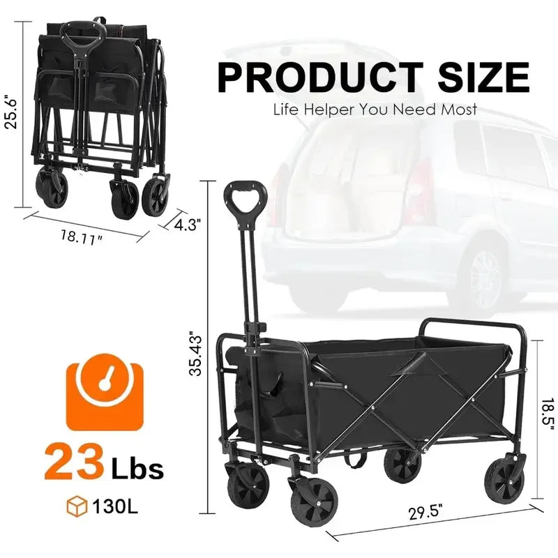330/450LB Heavy Duty Foldable Utility  Wagon With Terrain Car storage car Wheels, Side Pockets,