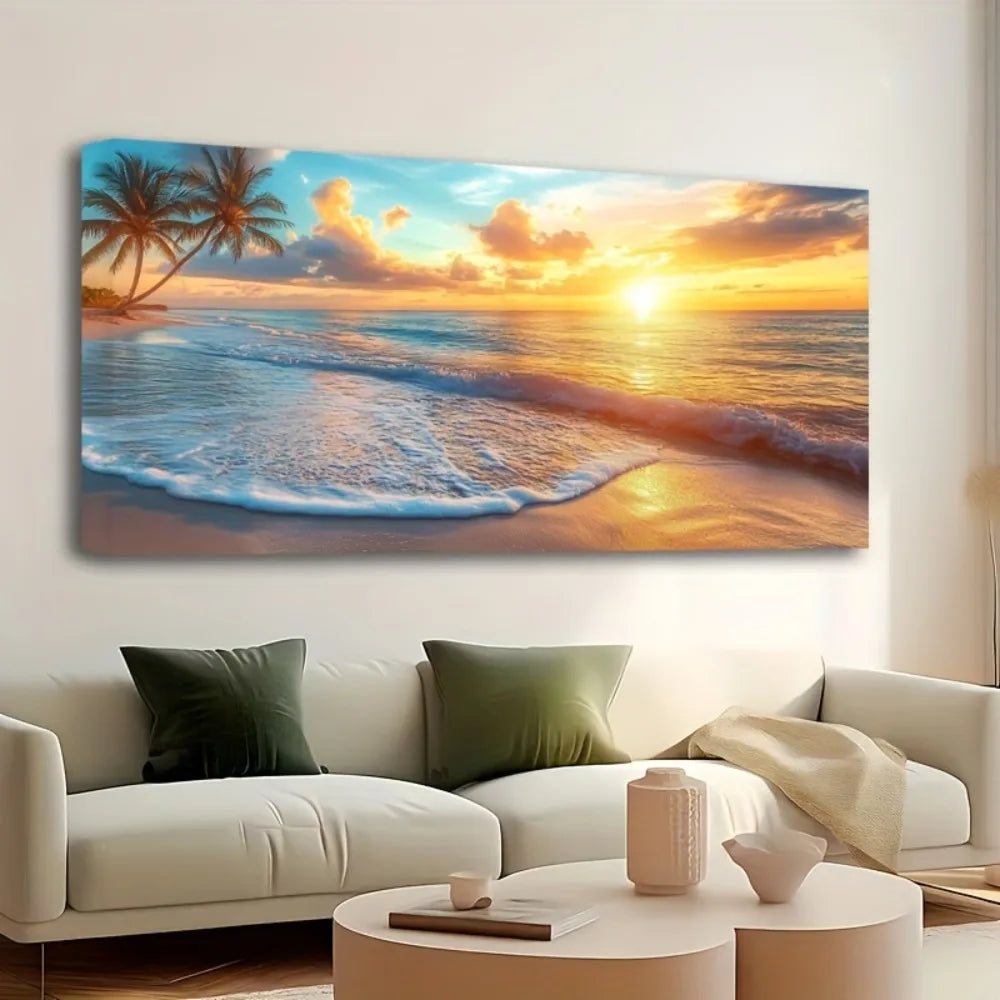 Ocean sunset - coast scenery beach painting