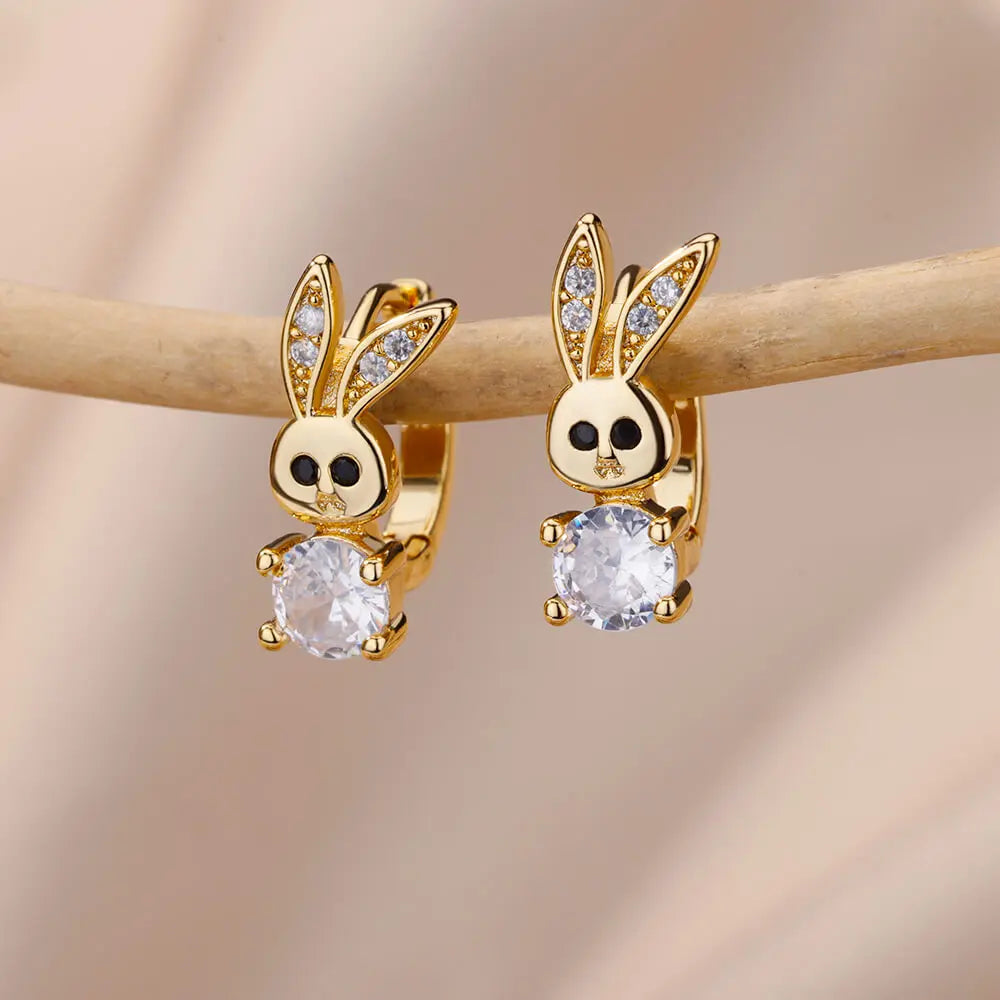 Fashion Rabbit Crystal Hoop Earrings For Women Zircon Leopard Head Owl Elephant Butterfly Earring Animal Jewelry Wedding Gift