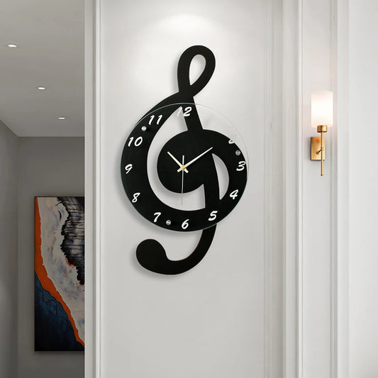 Stylish Musical Note Wall Clock, - Silent Non-Ticking, - Battery Operated, - 9.45In Round, Quartz Movement