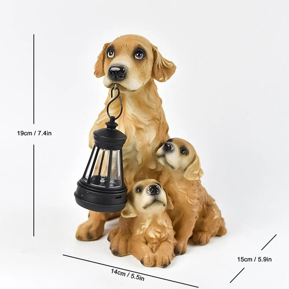 Dog Statue With Solar Lantern -  Labrador Dogs Statues Light