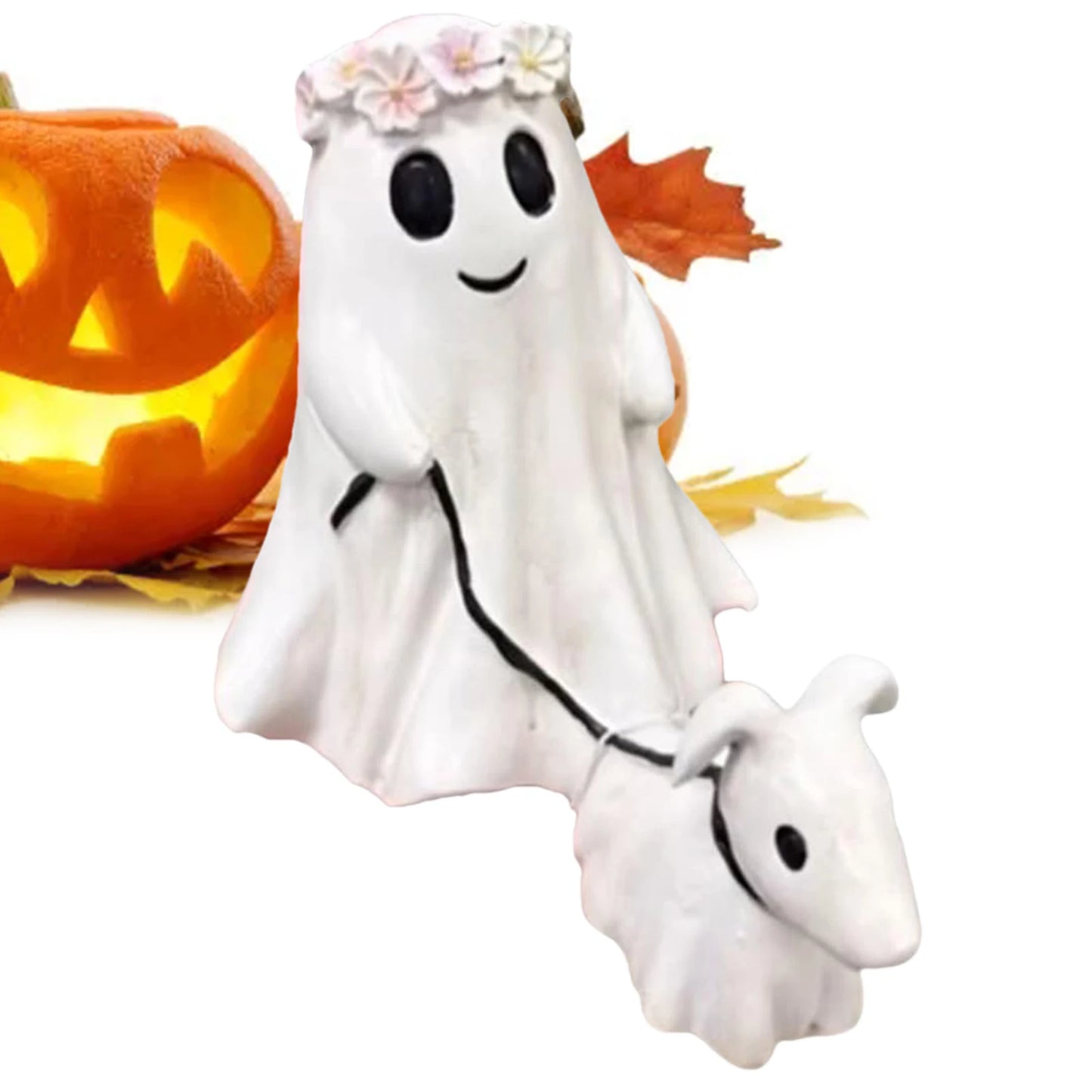 Halloween Ghost Walking Dog Statue