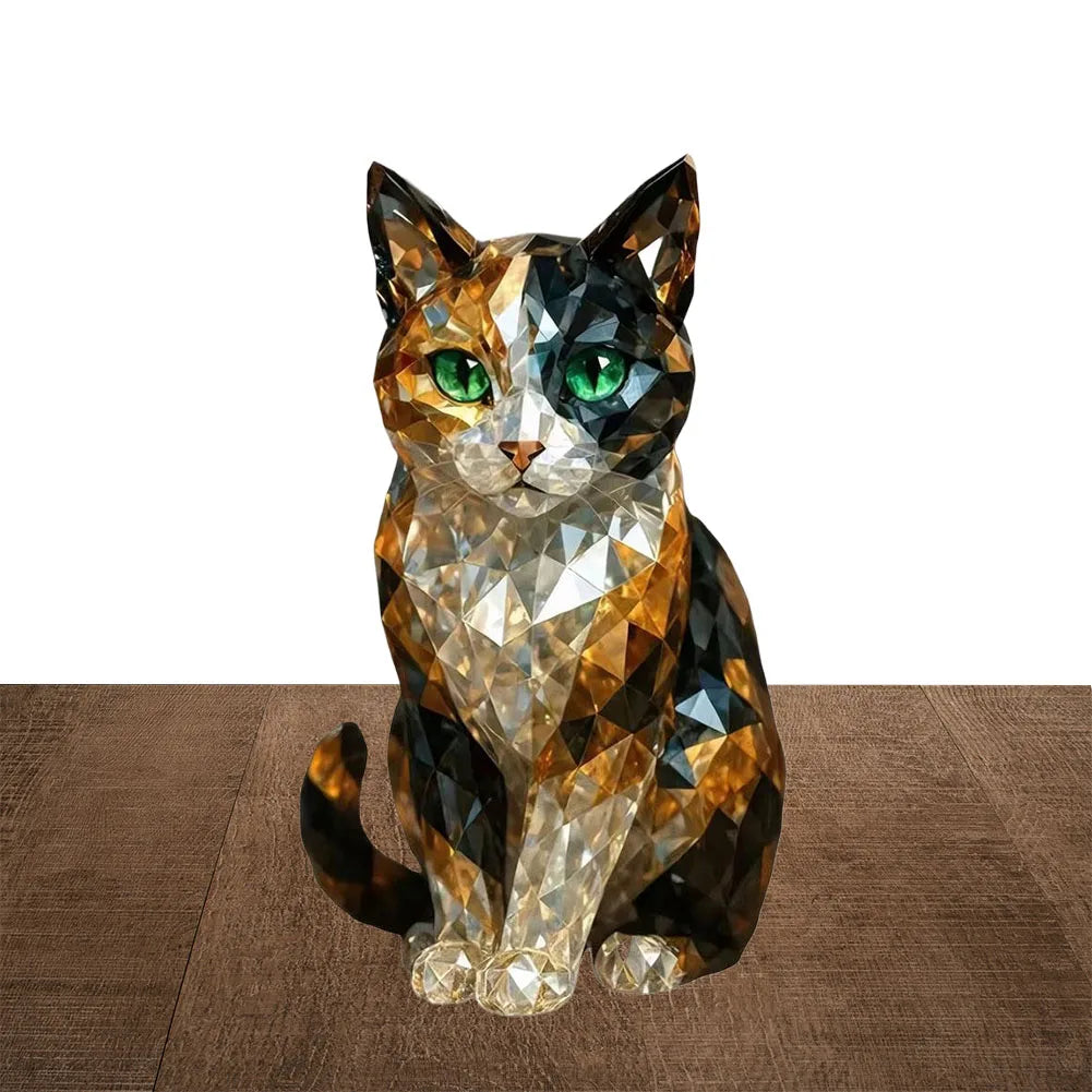Fake Crystal Animal Sculptures Cat/Dog Figurines - Resin Collectible Art Clear Statue for Home Office Shelf Desk Decor
