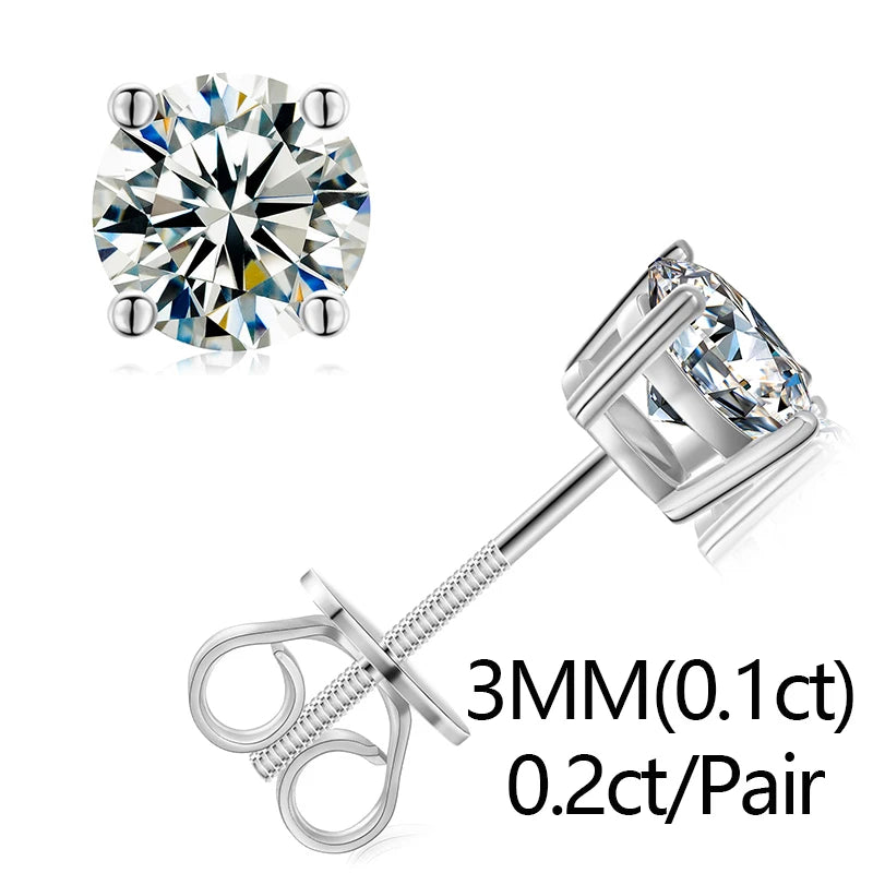Classic Fashion Real Moissanite Stud Earrings For Women.  Sterling Silver Sparkling Engagement & Wedding Gifts