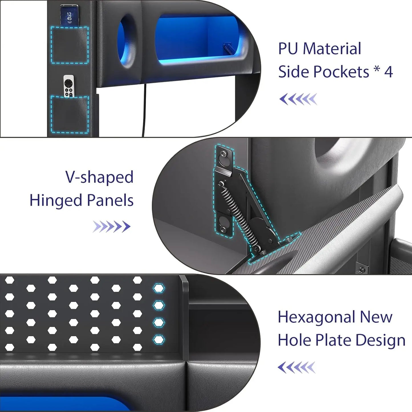 Floating Bed Frame King with Storage & Headboard, - Platform Bed with LED Lights, - Floating King Size Bed Frame with Headboard