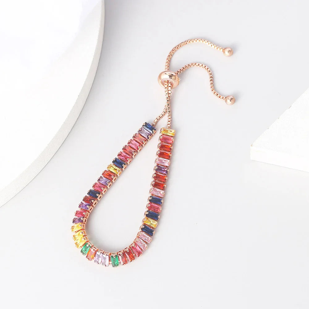 Adjustable Multicolor Tennis Bracelets for Women - Ladies  Rainbow Colorful Zircon Charm Bracelet
