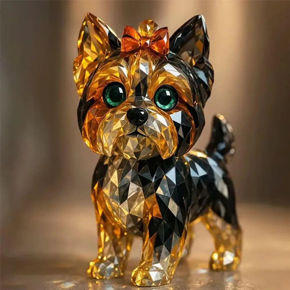 Fake Crystal Animal Sculptures Cat/Dog Figurines - Resin Collectible Art Clear Statue for Home Office Shelf Desk Decor