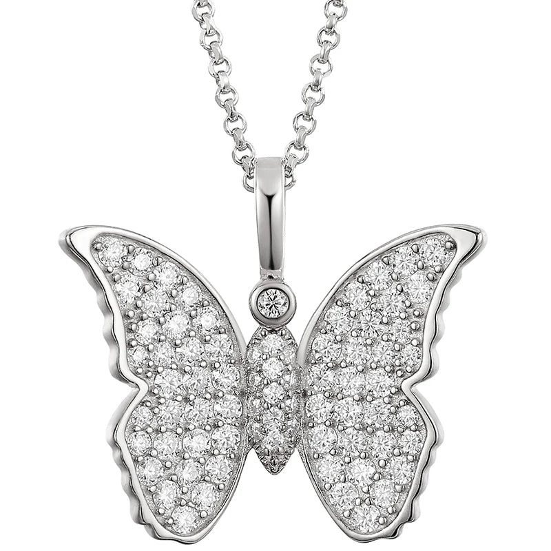 Moissanite Butterfly Pendant Necklace - Sterling Sliver  Design CharmJew