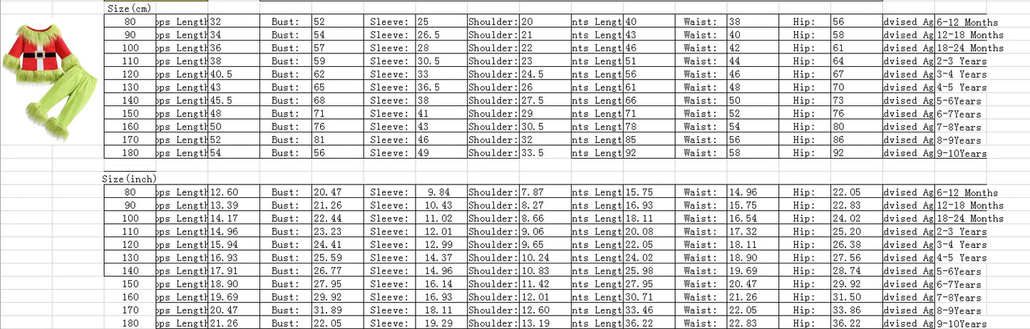 6M-7Y  Kids - Boys - Girls Christmas Clothes - Plush Tops and Elastic Waist Pants - Child Fuzzy Suits