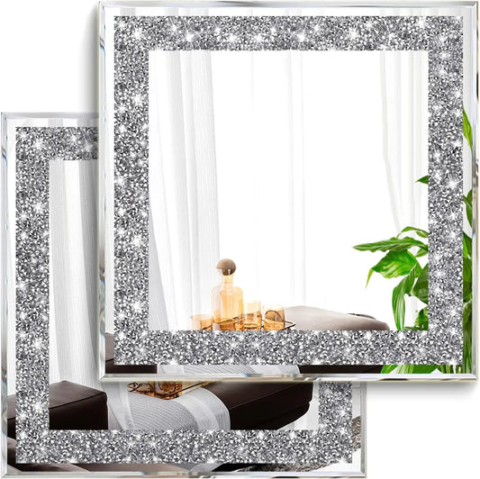 2 Piece Wall Mirrors, Crush Diamond Mirrors Decor,   (12”X12”)