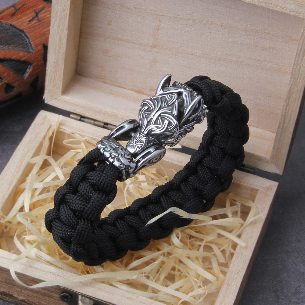 Never Fade Rock Viking Wolf Bracelet Men's