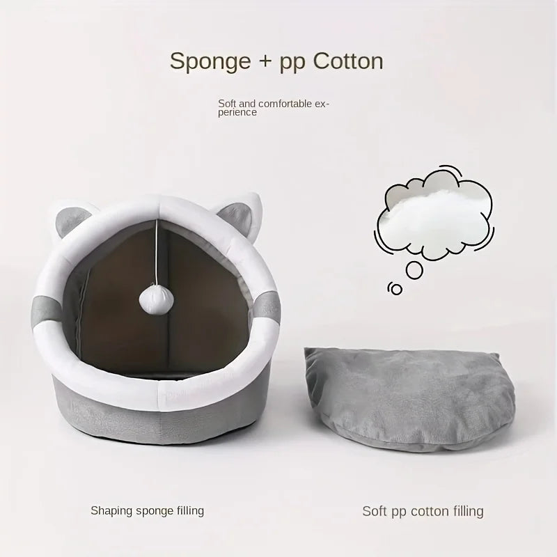 Comfortable Cartoon Cat House with Removable Pad -  Modern Style Pet Bed